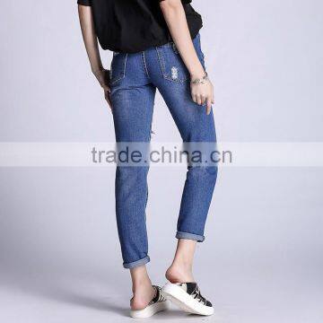 2017 Newest Ladies Plus Size Frayed Solid Jeans Pants photo-4