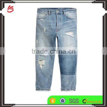 Straight Cropped Jeanswholesale men ripped jeans euro worn-out jeans