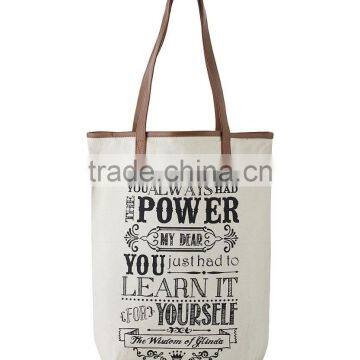 High Quality Reusable Canvas Shopping Bag With pu Leather Handles photo-3