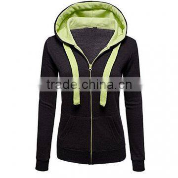 Womens trendy Plain Hoodie Hooded Zip Zipper black&green