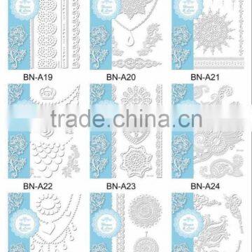 Custom water proof white lace tattoo jewelry henna tattoo sticker body arts