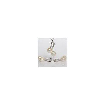 Silver 925 Silver Jewelry Natural Pearl Pendant Earrings Set with Zircon