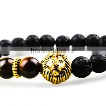 8mm Black lava Stone&tiger eye Beads Energy Buddha Bracelets