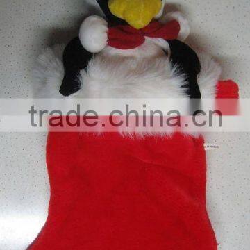 Large Santa Penguin Plush Holiday Christmas Stocking