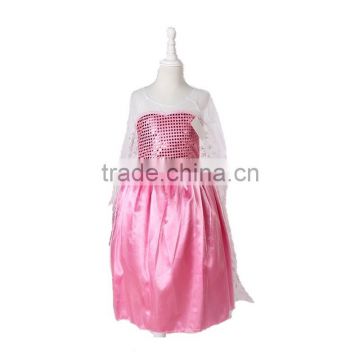 F2014 sequin pink cosplay costumes girl elsa frozen dress up