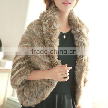 YR727 Genuine Rabbit 1*1 knit Top Quality Fur Jacket Short Sleeve Fur Cape Jacket