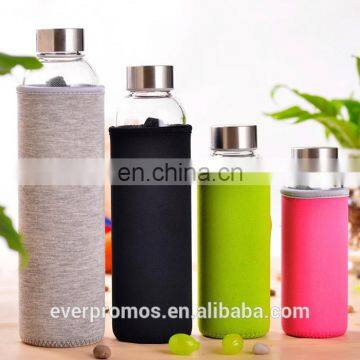 360/420/550/750ML Borosillicate Glass Water Bottle With Silicone Sleeve.Voss Glass Water Bottle Infuser