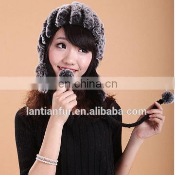 Best quality rex rabbit fur hat knitted hat decorate as Russian fur hat