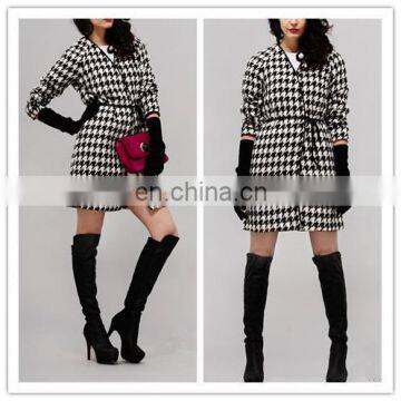 High quality women houndstooth print coat without collar NT185