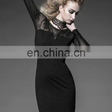 Punk Rave Gothic Fetish Black Slim Dress With Mesh Sleeves Q-215 photo-4