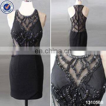 Simple design Black Sheath See Through Short Black Evening Party Dress