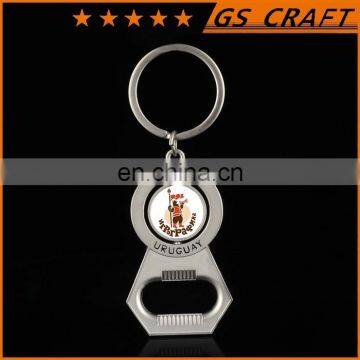 High quality logo printed with epoxy rotating metal bottle opener keychain