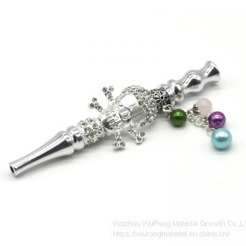 114mm length silvery animal shape smoking pipe as cigarette holder with bead penant for tobacco absorbing