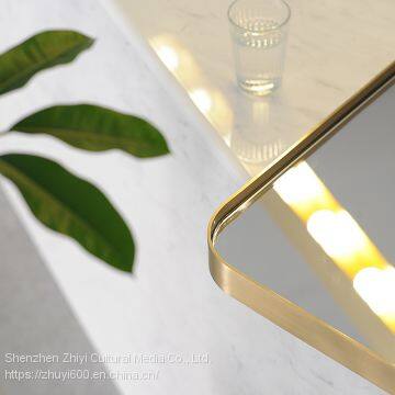 Nordic Bathroom Mirror Brass Rounded Corner Mirror High-end Gold Bathroom Mirror Full-length Mirror Fitting Mirror Entrance Mirror photo-4