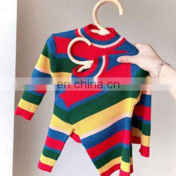 2020 autumn and winter new products rainbow striped pullover bottoming shirt knitted half high neck girls top