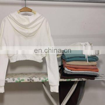 Hot Selling OEM Custom Logo 100 Cotton Terry Womens Blank Cropped Top Hoodie photo-7