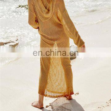 2019 Long Knitted Beach Dresses Hoodie Pareo de Plage Swimsuit cover Up Beach wear Pareos de Playa Mujer Bikini Cover up