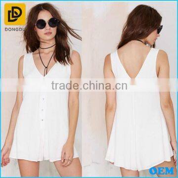 High Quality Newly Design Womens Sexy Low V-neckline Romper/Young Ladies Fashion White Tank Top Dress