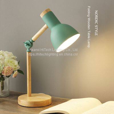 Creative Nordic Wooden Art Iron LED Folding Simple Desk Lamp Eye Protection Reading Table Lamp photo-2