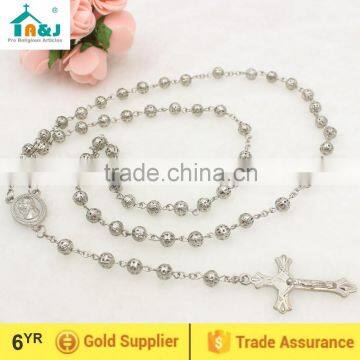 Catholic zinc alloy rosary bead cross necklace