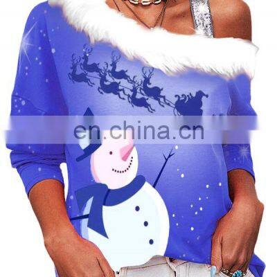 Factory Wholesale Women's One-shoulder Sexy Sweater T-shirt Loose Casual Sports Christmas Top Crop Ladies Jacket photo-4