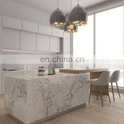 Opening modern design kitchen cabinets with island bench