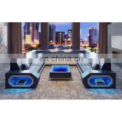 Latest design U shaped LED modern luxury sectional sofas couch muebles living room furniture sofa set divano