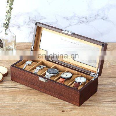European Classical Top Glasses 5 Slots Solid Wood Watch Box photo-3