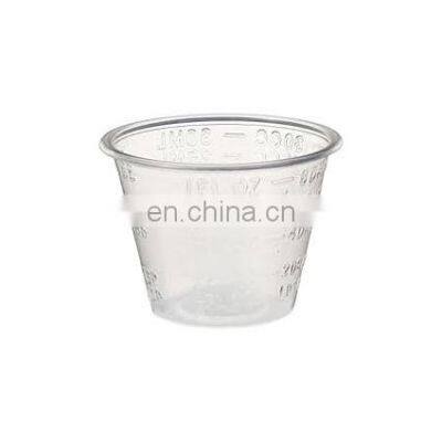 Disposable plastic measuring cup for medicine transparent