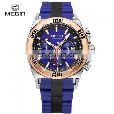 MEGIR 3009 Luxury Mens Chronograph Quartz Watches Silicone Military Sports Wristwatch