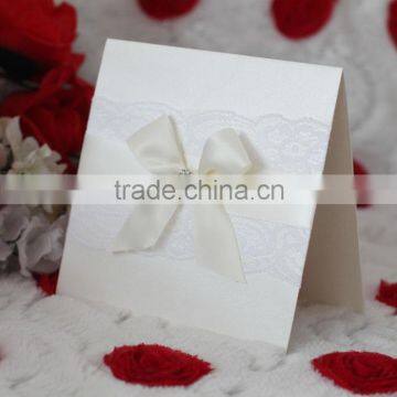 Ribbon Bow Embellished Wholesale Ivory Lace Wedding Invitations photo-3