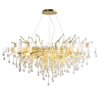 High quality Luxury Modern Crystal Chandelier Lighting Gold Copper Tree Branch Raindrop Hanging Lamp for Hotel Project Villa