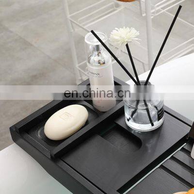 Royal Craft Wood Bamboo Bath Bathroom Black Bathtub Accessory Rack Caddy Extendable Tray Telescopic Adjustable for Bathtub photo-4