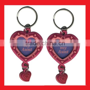 lover heart shaped double keychain, pair PVC keychain