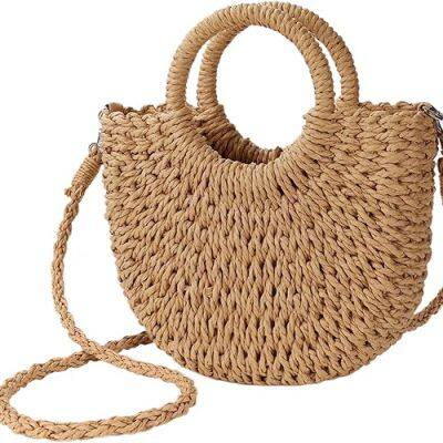 Straw Tote Bag Eco-Friendly Paper Woven Shoulder Handbag Vacation Beach Bag