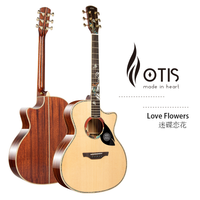 Wholesale OTIS 41inch Love Flowers All Solid Acoustic Guitar (SITKA Spruce, African Mahogany) w/ Abalone Inlay & Glossy