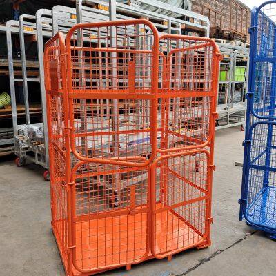 Foldable Metal Rolling Container Trolley for Secure Warehouse Logistics