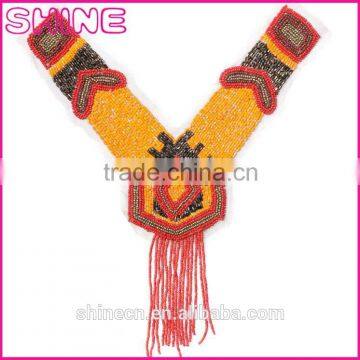 Garment accessory trims,Cheap OEM/ODM Orange Plastic Beads Handmade Sew on Net Cloth neckline applique