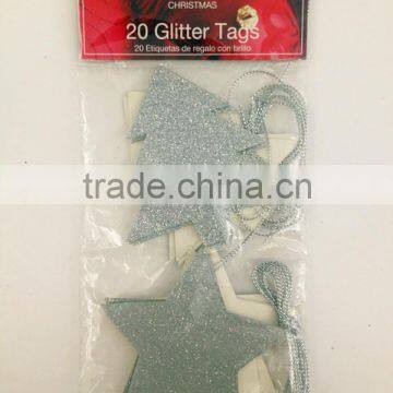 Hot sale Glitter hang tag for Christmas greeting cards