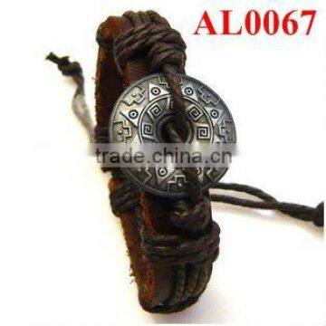 2012 Western bracelet, targe alloy leather bracelet,handmade beads connecting wristband AL0067