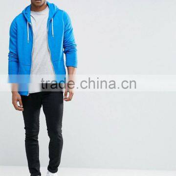 Leisure 100% Cotton Blue Zip up With Hood Pocket Custom Made Hoodies photo-2