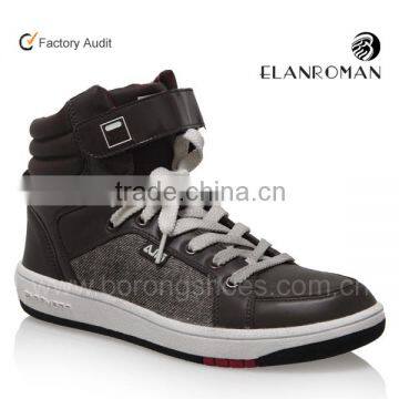 Top fashion men high neck leather sneakers with lace and hook and loop