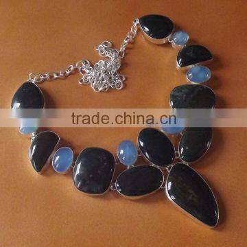 Blood Stone, Chalcedony Necklace plated 925 Sterling Silver 124 Gms 18-20 Inches