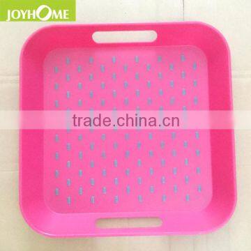 Plastic square double non slip tray with handle