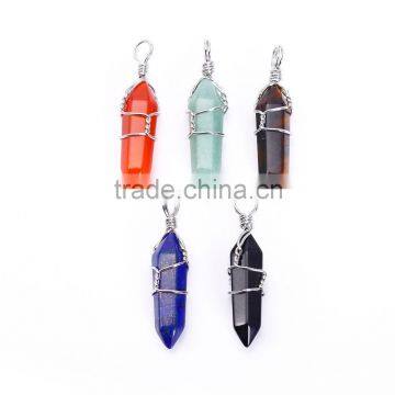 Beautiful 5 pcs Lapis/Tiger Eye/Green Adventurine/Onyx/Red Agate Handmade Wirewrap Pendant Charm Necklace Wholesale