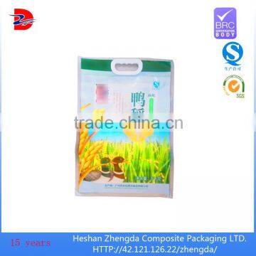 sale side seal rice packaging plastic bag with handhold for women