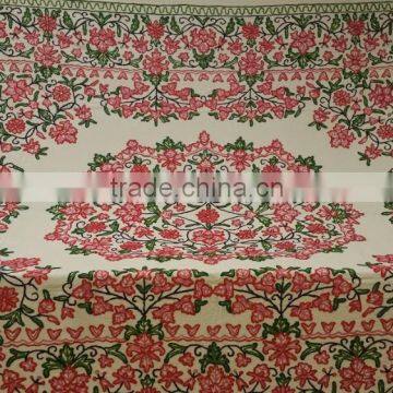 Cotton Embroidery Pink Green Bed Cover