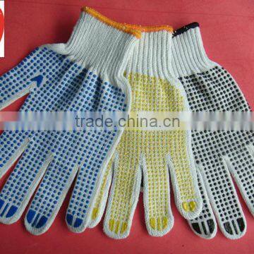 white color Knitted cotton gloves with different color PVC dots