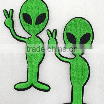 Happy Alien full embroidery green thread embroidery design