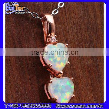 Custom Lab Created Double Heart 925 Sterling Silver Red Fire Opal Pendant Wholesale photo-4